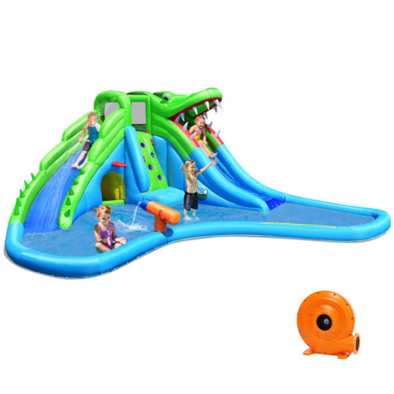 Inflatable Crocodile Bounce House Water Slide and Climbing Wall Included